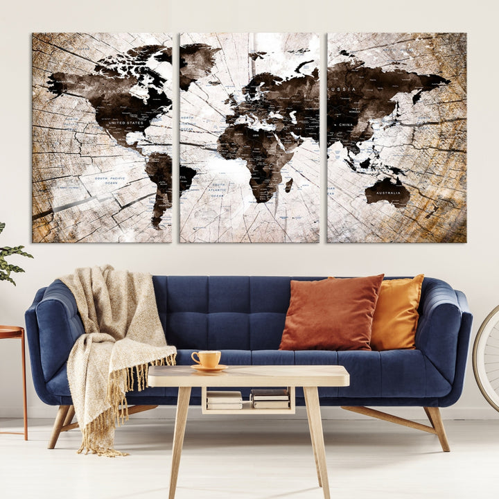 Impresión de arte de pared de mapa del mundo vintage - Mapa grunge