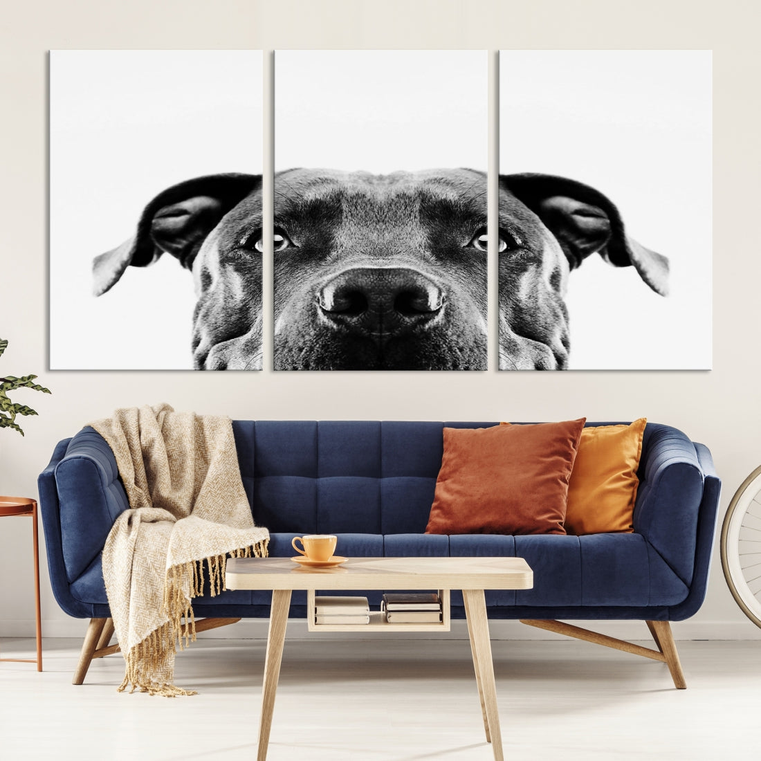 Black and Wwhite Pit Bull Dog Wall Art Canvas Print
