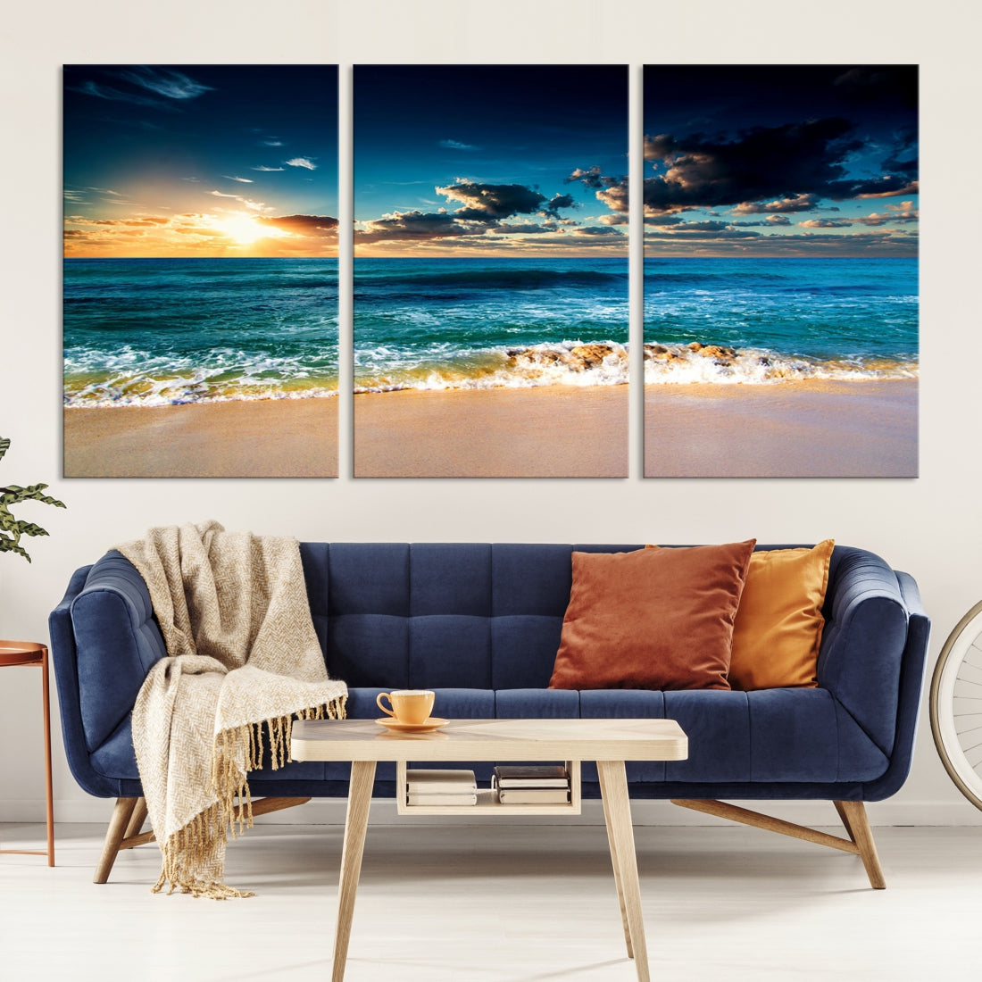 Blue Sunset Seascape View Wall Art Canvas Print for Living Room Office Home Decor