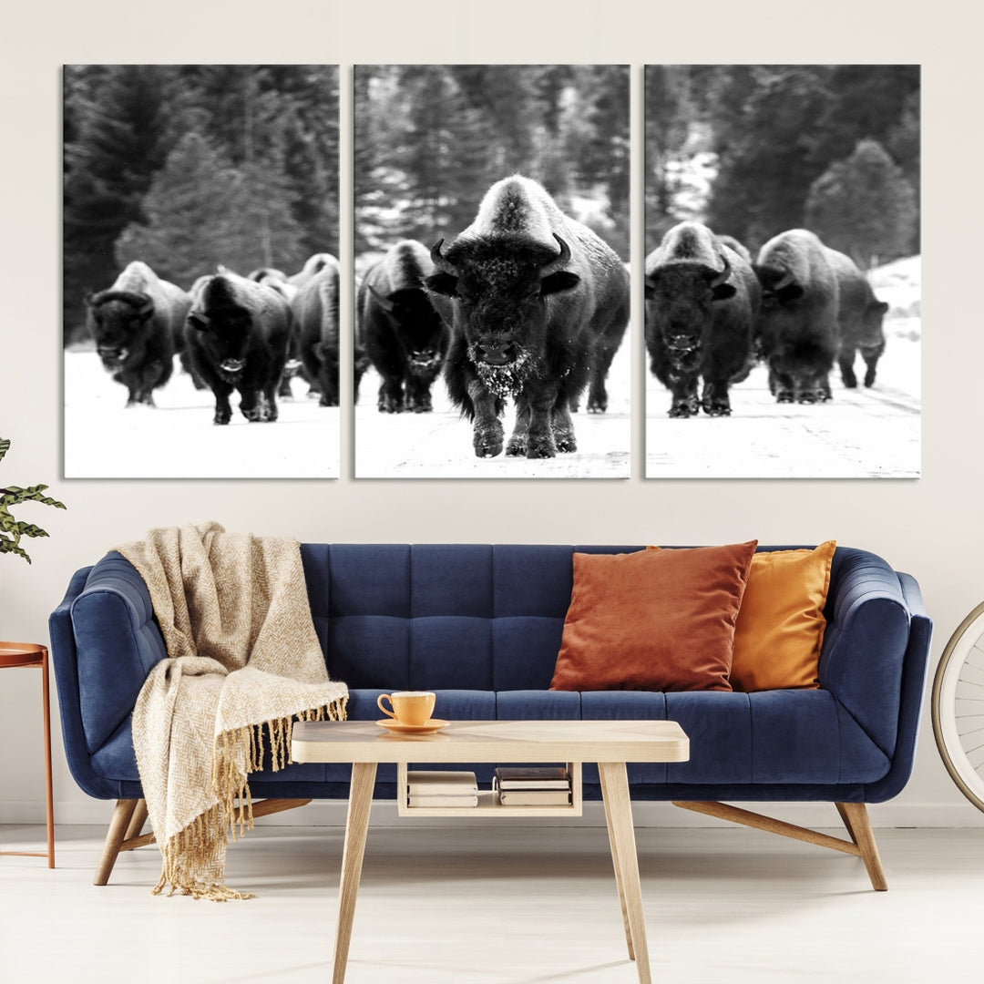 Impresión de lienzo de arte de pared de manada de búfalos, impresión de lienzo de bisonte