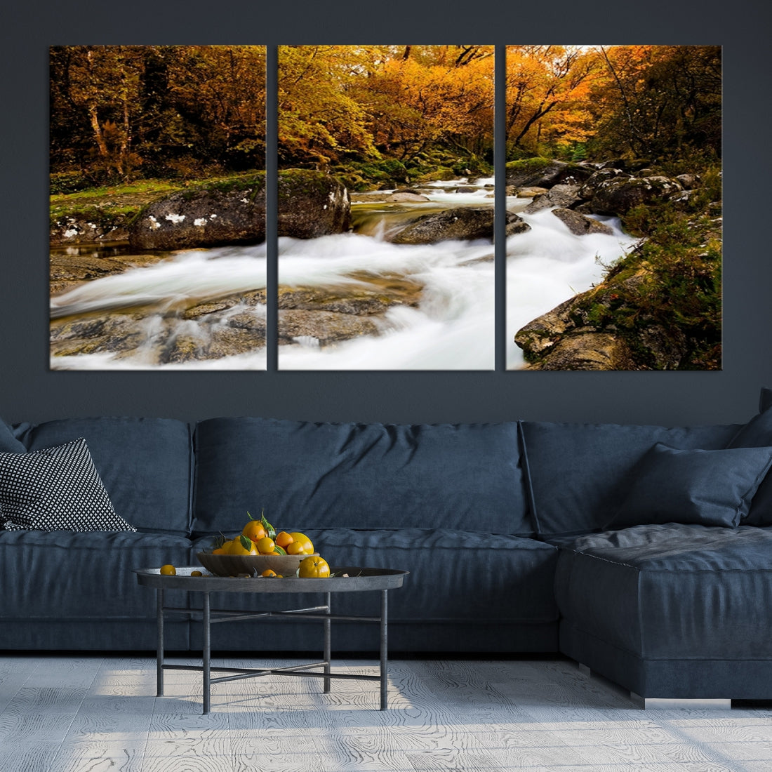 Large Wall Art Waterfall Canvas Print - River in Forest in Autumn
