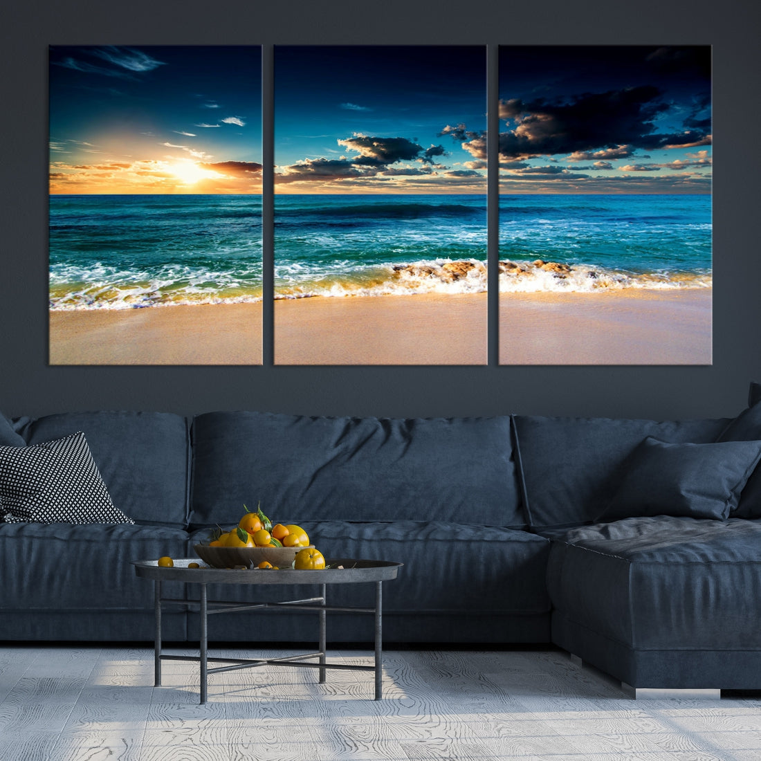 Blue Sunset Seascape View Wall Art Canvas Print for Living Room Office Home Decor