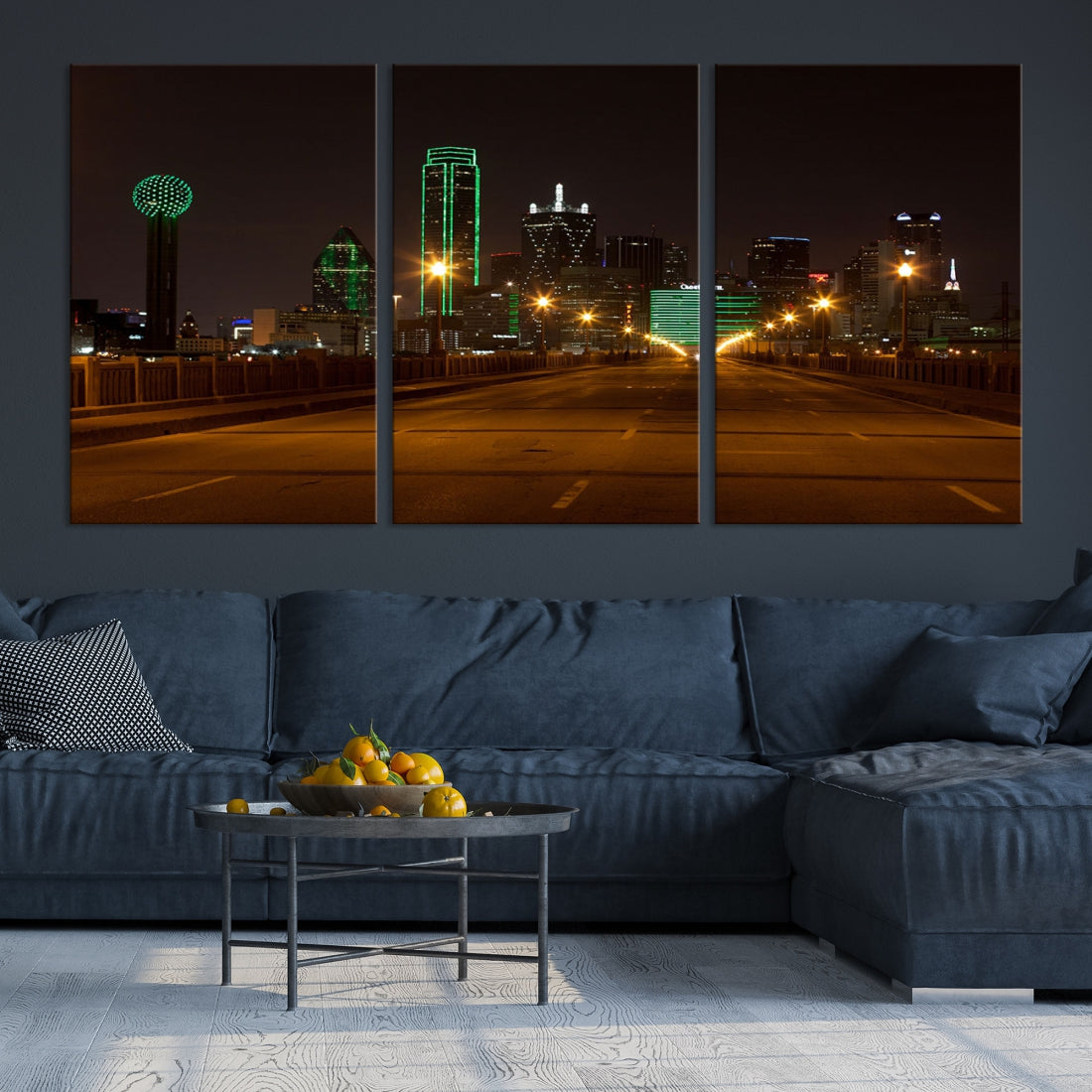 Dallas City Lights Night Skyline Cityscape View Large Wall Art Canvas Print