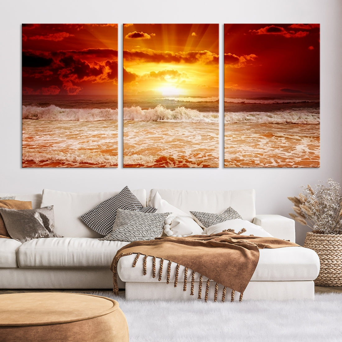 Large Wall Art Canvas Perfect Sunset Turns Colour of Sea and Sky to Red