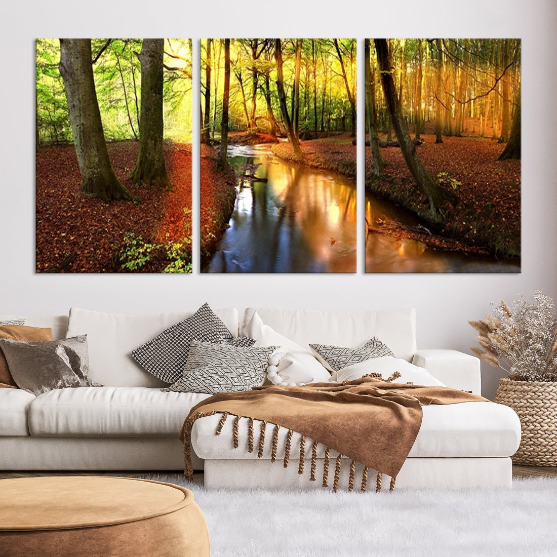 Large Wall Art Landscape Canvas Print - Small River Inside Colorful Forest