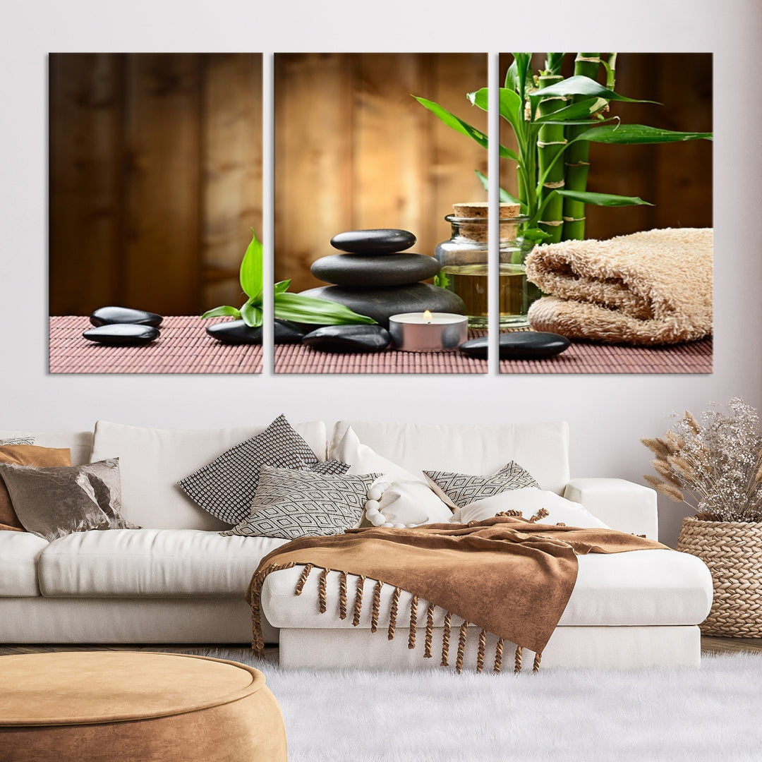 Yoga Zen Medit with Stone and Bamboo Canvas Print