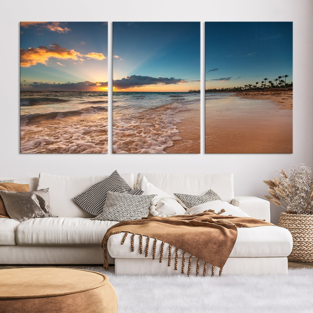 Ocean Beach Wall Art Lienzo Impresión Sunset Artwork Impresión Arte de pared costera