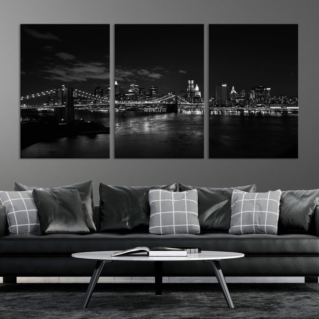 NEW YORK Impressions sur toile Impression noir et blanc du pont de Brooklyn