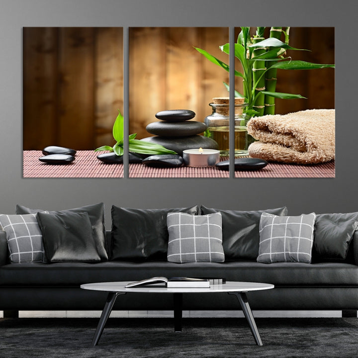 Yoga Zen Medit with Stone and Bamboo Canvas Print