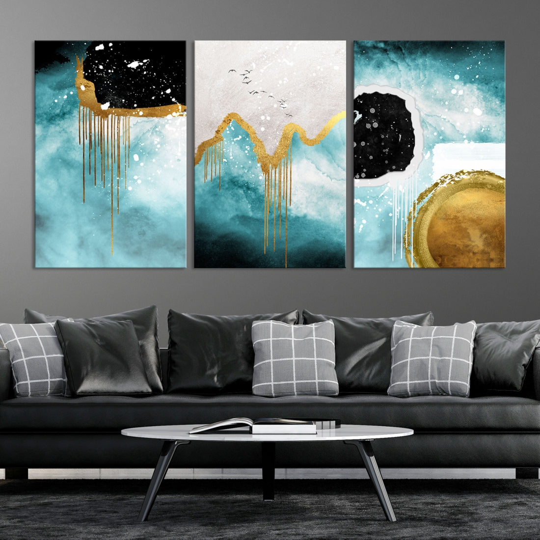 Expressive Abstract Painting Multi Panel Canvas Wall Art Framed Ready to Hang
