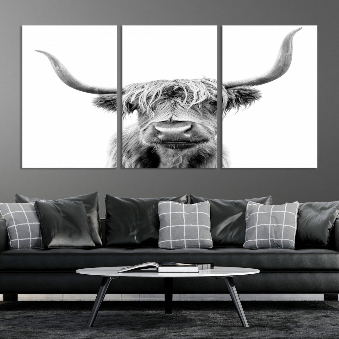 Highland Cow Canvas Wall Art Farmhouse Cow Black White Print