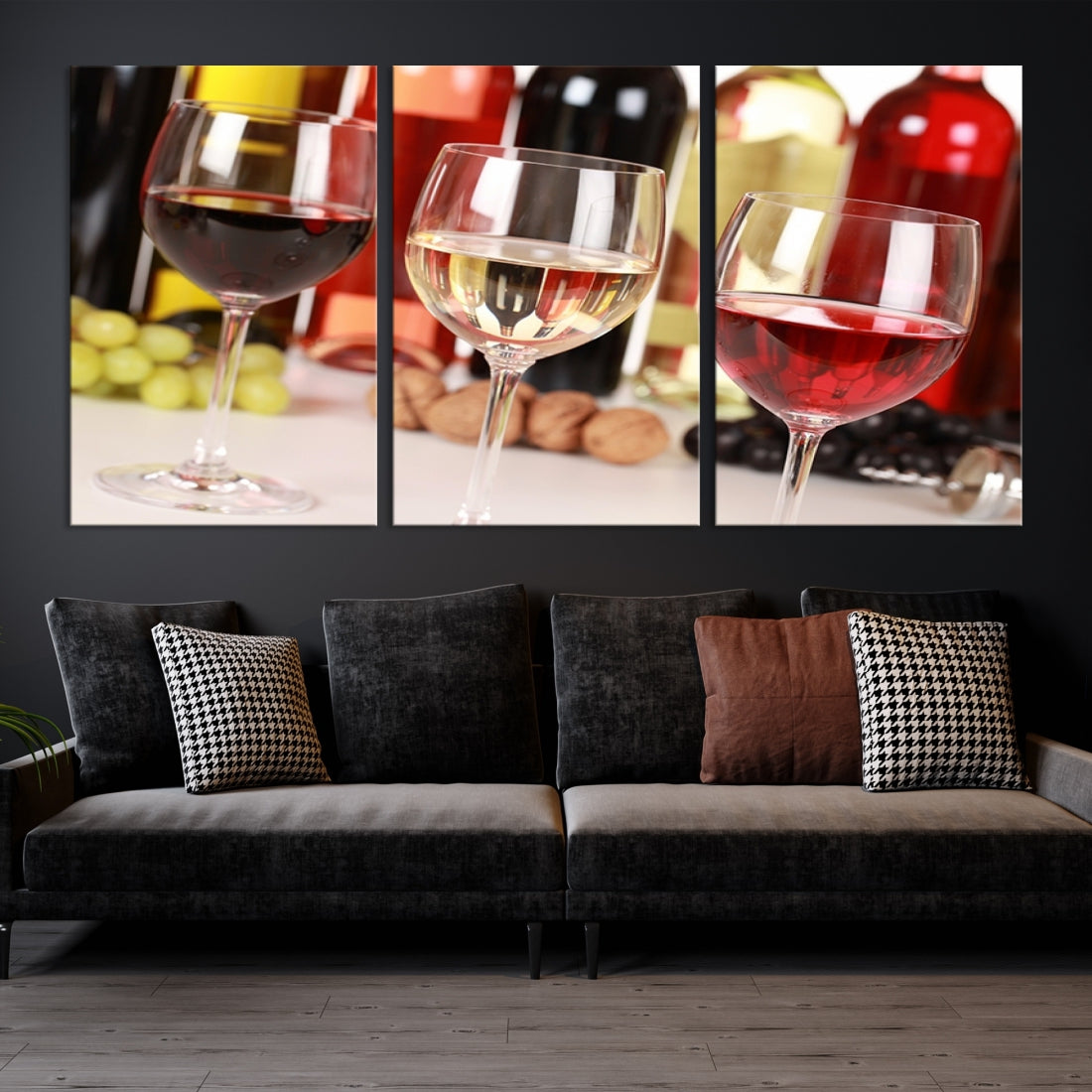 Large Wall Art Red, White and Rose Wine in Glass Canvas Print