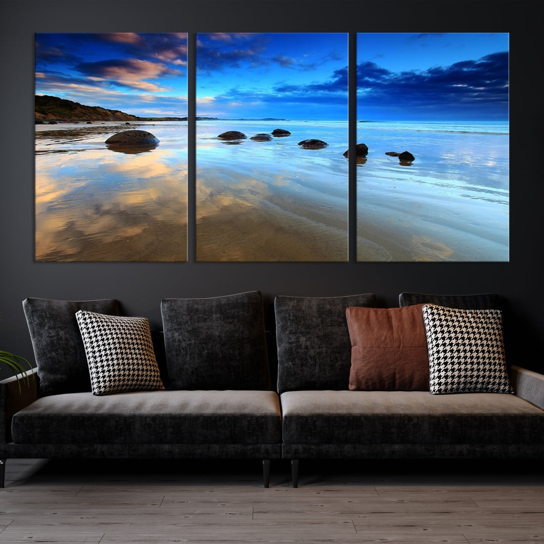 67116 - Wonderful Beach Landscape with Mountain View at Dusk Canvas Print
