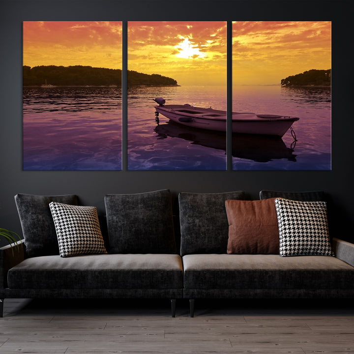 Wall Art Purple Sea and Yellow Sky Landscape Canvas Print