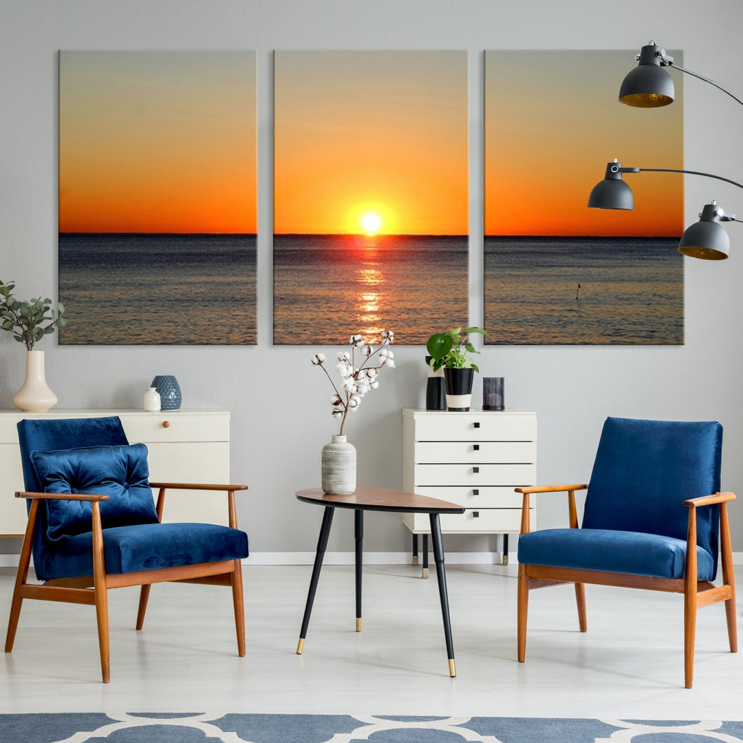 Lienzo decorativo para pared grande con puesta de sol y noche en el mar y el mar
