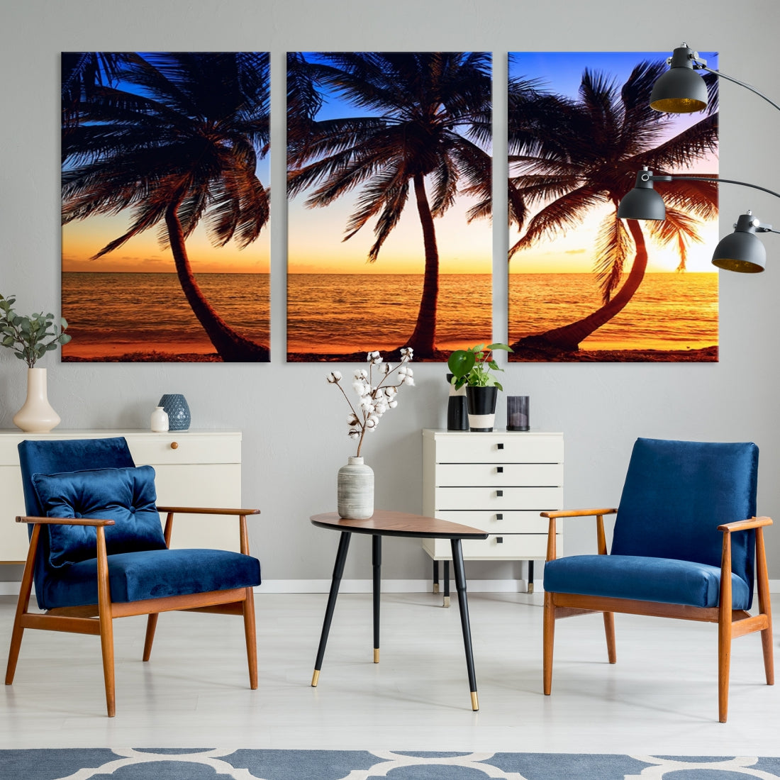Large Wall Art Canvas Curve Palms at Sunset on Beach
