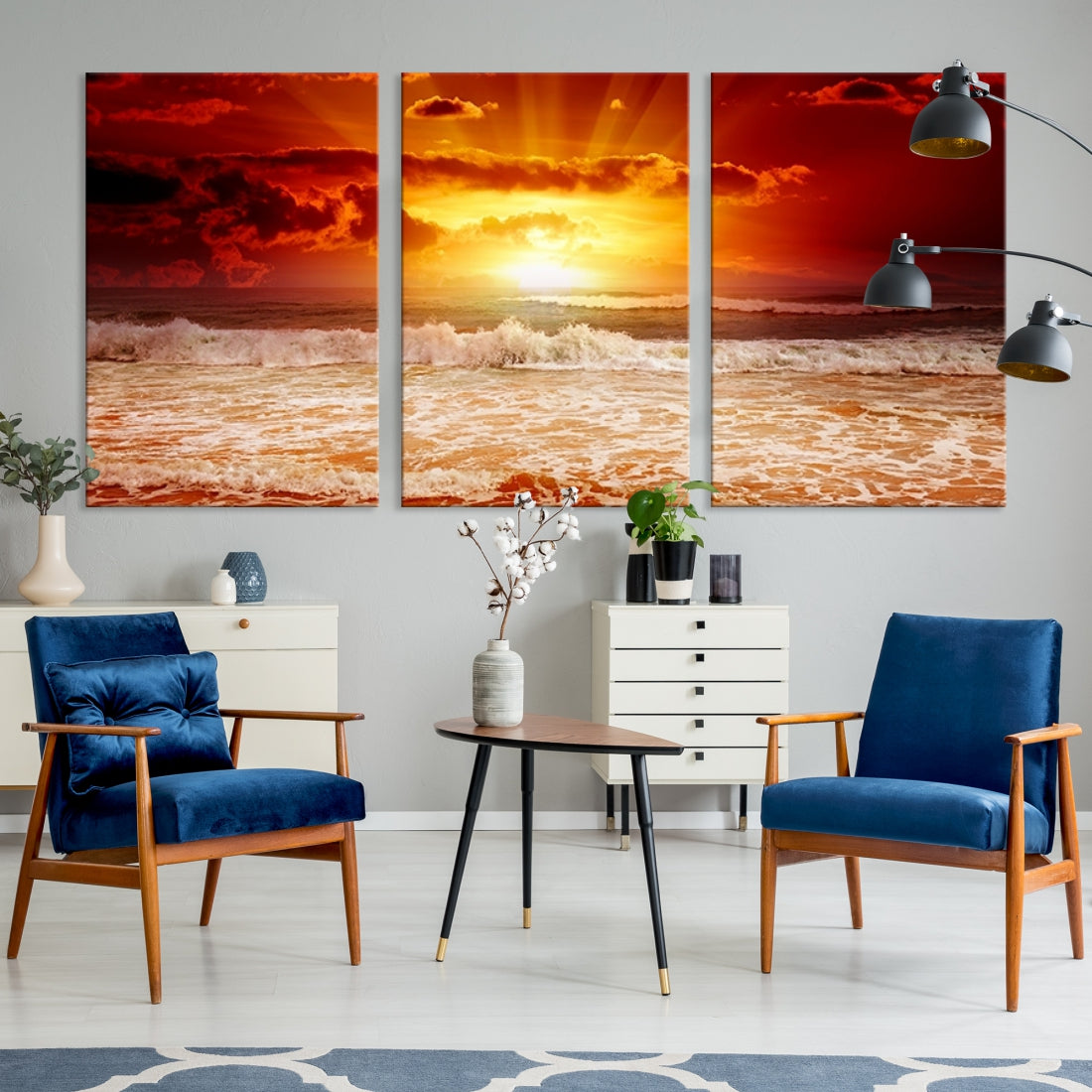 Large Wall Art Canvas Perfect Sunset Turns Colour of Sea and Sky to Red