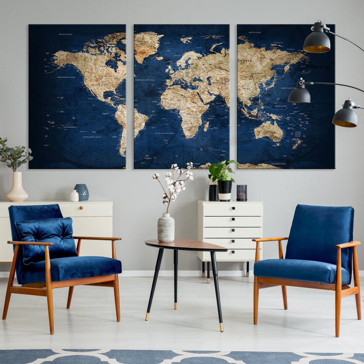 Navy Blue Detailed World Map