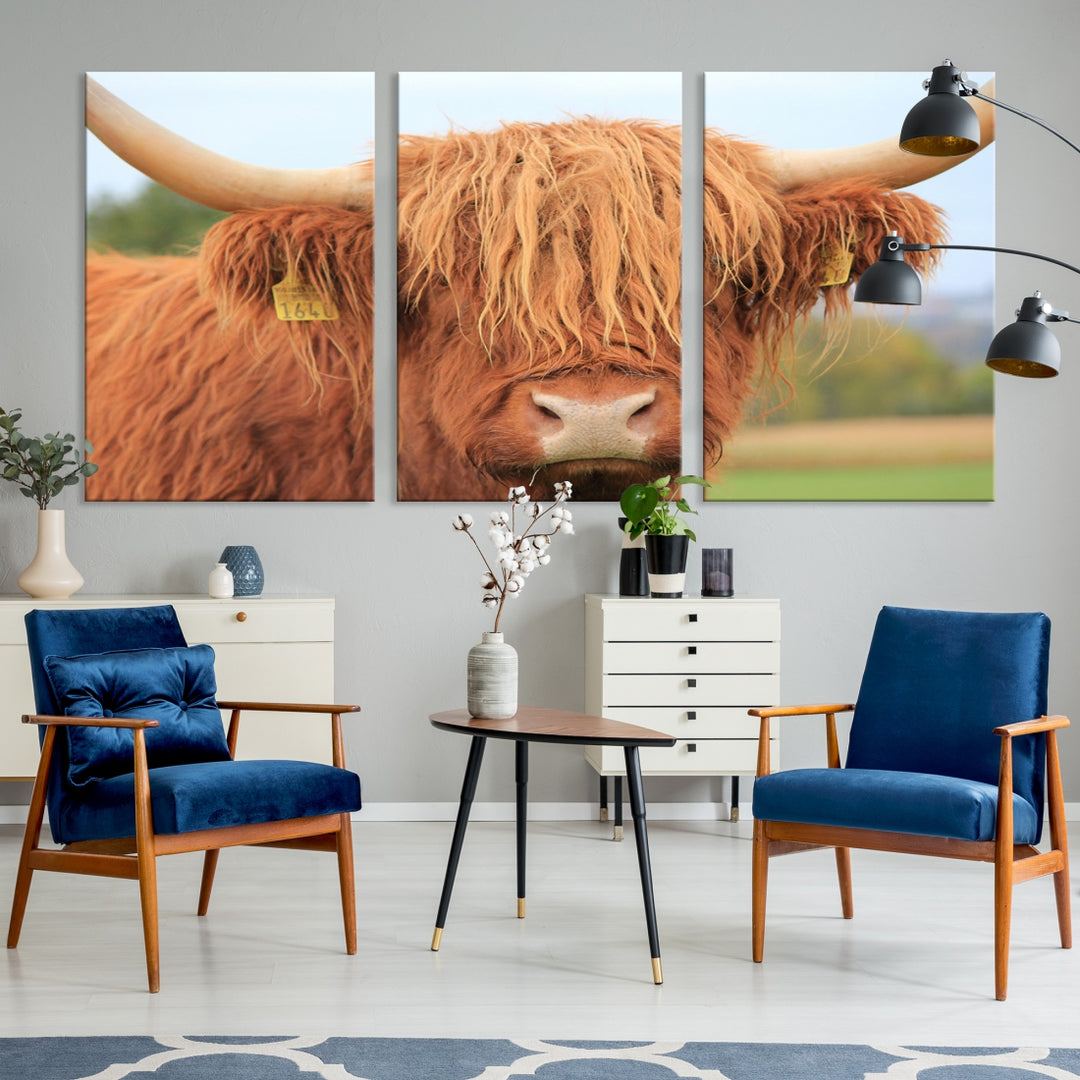 Highland Cow Close-up Canvas Wall Art Print Multi Panel Canvas Set Artwork