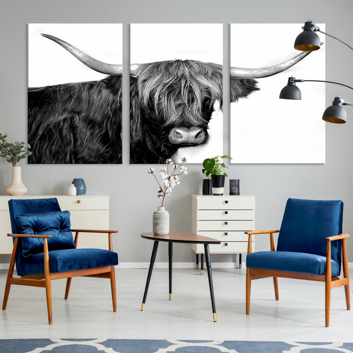 Black and White Highland Cow Multi Panel Wall Art Canvas Print