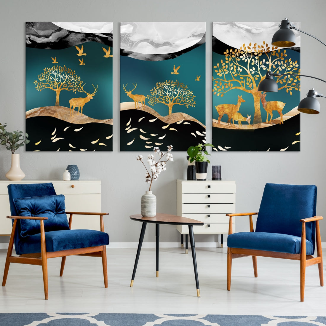 Marvellous Deer Canvas Painting Extra Large Wall Art Multi Panel Original Canvas Framed Ready to Hang Canvas Print Artwork for Living Room Bedroom Music Kids Room Home Wall Decor