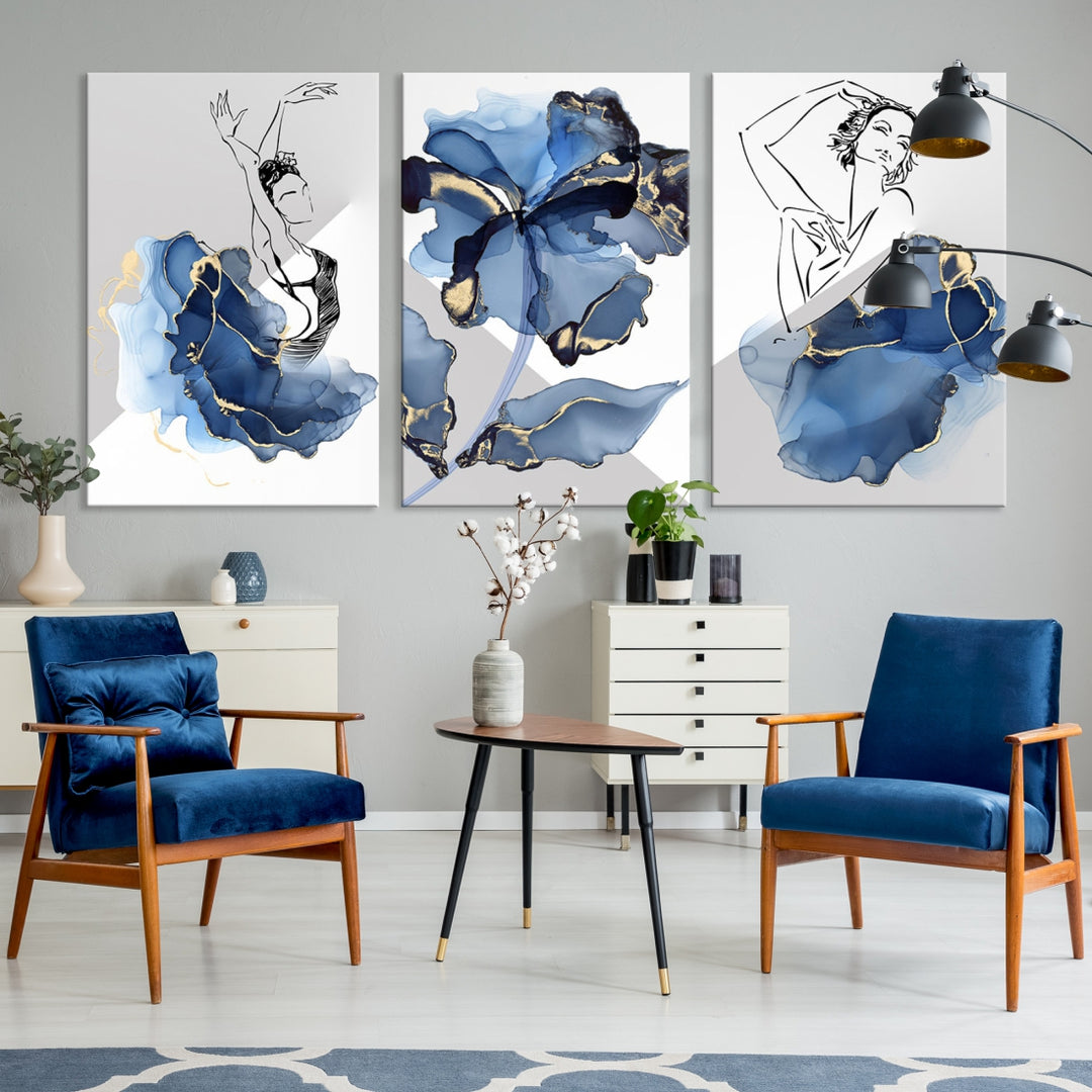 Watercolor Abstract Painting Artwork Walls Canvas Wall Art Print Blue Dancer