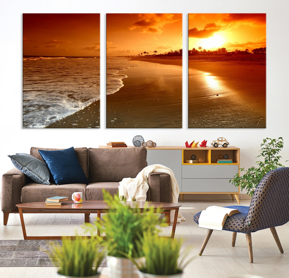 Extra Large Wall Art Beautiful Beach Landscape at Sunset in Tropical Island Canvas Print