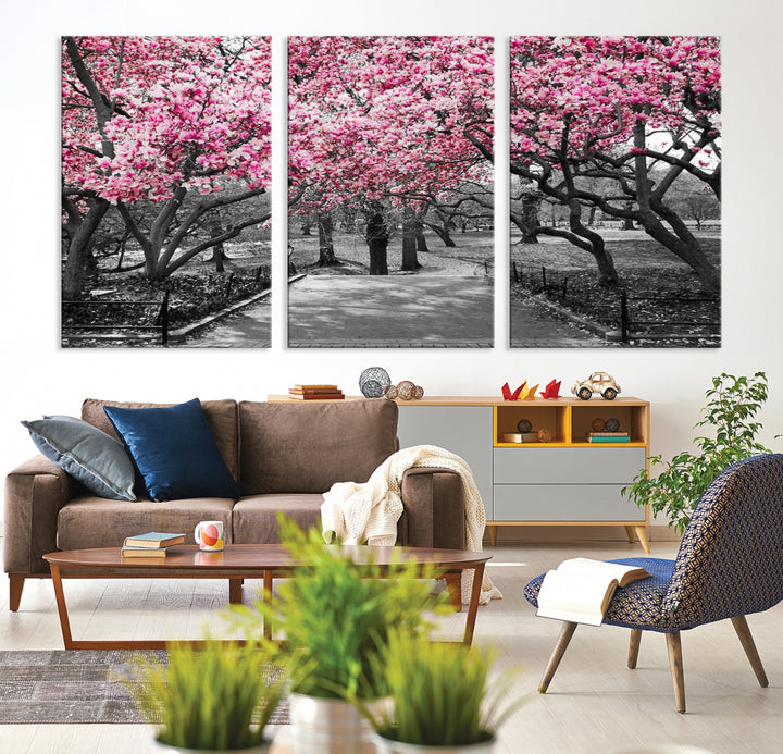 Lienzo decorativo para pared con árboles rosados ​​extragrandes