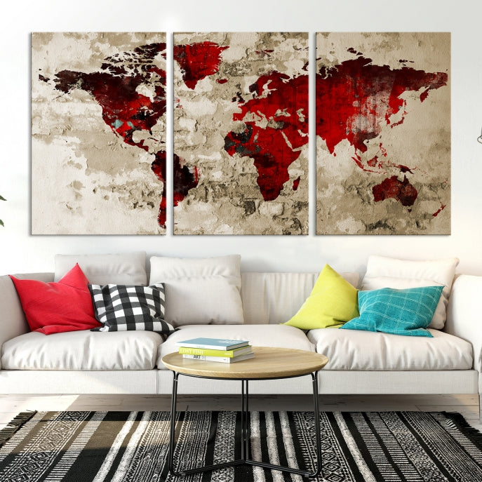 Impresión de lienzo de mapa mundial de arte de pared grande, impresión de lienzo de viaje de mapa mundial de acuarela, impresión de lienzo de mapa mundial de arte de pared grande XXL moderno