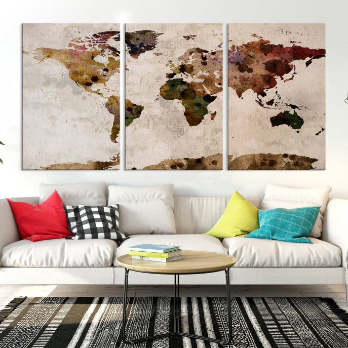 Carte du monde aquarelle Art mural Carte du monde Impression sur toile