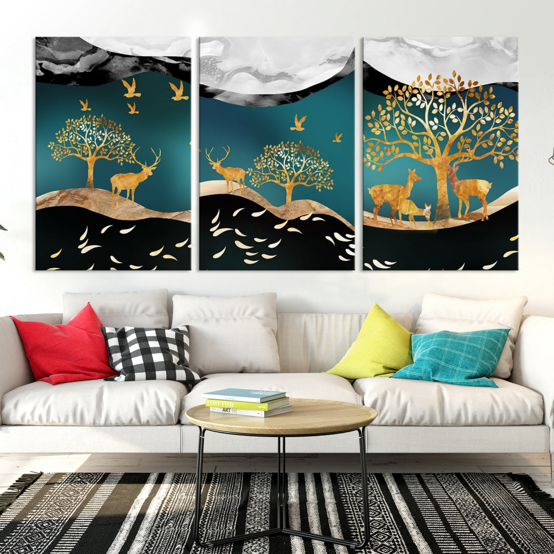 Marvellous Deer Canvas Painting Extra Large Wall Art Multi Panel Original Canvas Framed Ready to Hang Canvas Print Artwork for Living Room Bedroom Music Kids Room Home Wall Decor