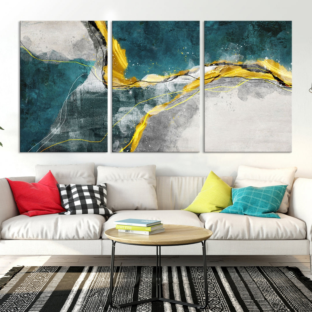 Turquoise Yellow Abstract Canvas Wall Art Print