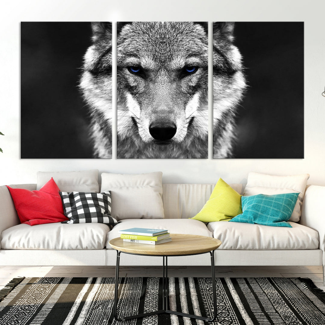 Art mural de loup sauvage noir et blanc Impression sur toile