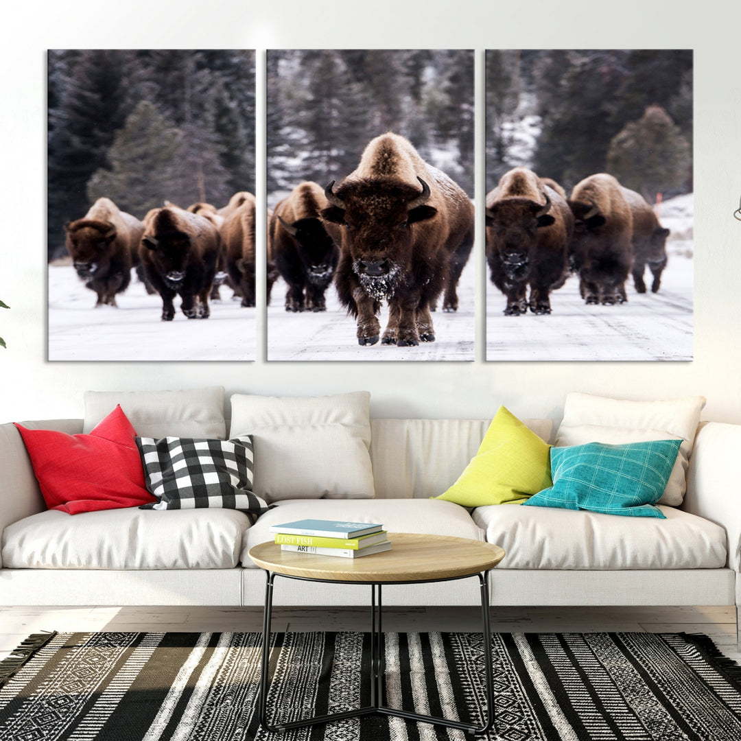 Impresión de lienzo de arte de pared de la familia Buffalo, impresión de lienzo de arte de pared de bisonte para la decoración de la sala de estar y la oficina, decoración del restaurante de carnes