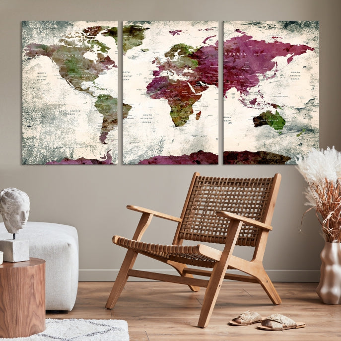 Impresión en lienzo del arte de la pared del mapa del mundo para la decoración del arte de la pared del hogar de la oficina de la sala de estar