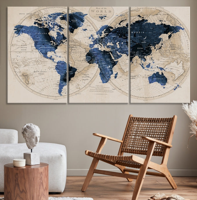 Rustic World Map Wall Art Canvas Print