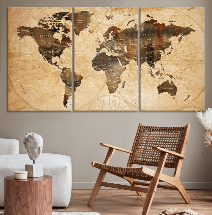Vintage World Map Large Canvas Print