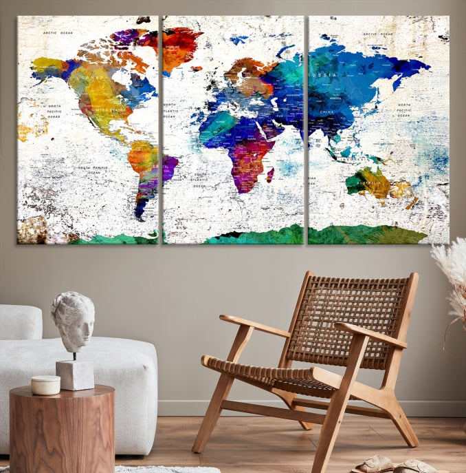 World Map on the Old Wall Canvas Print