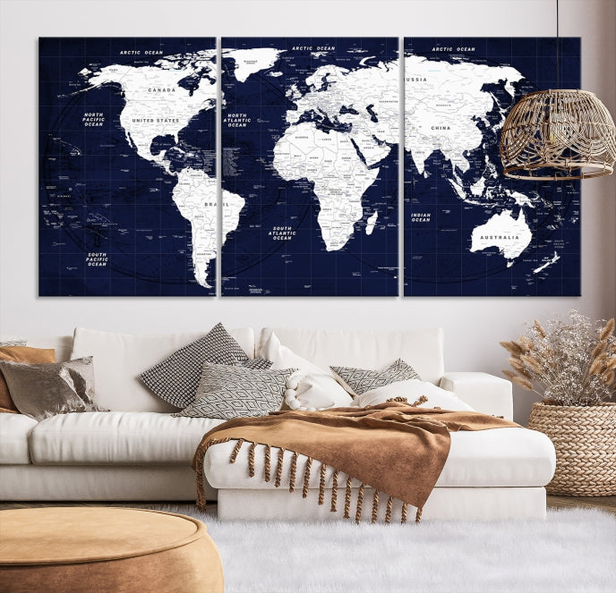 Carte du monde détaillée classe impression sur toile Art mural