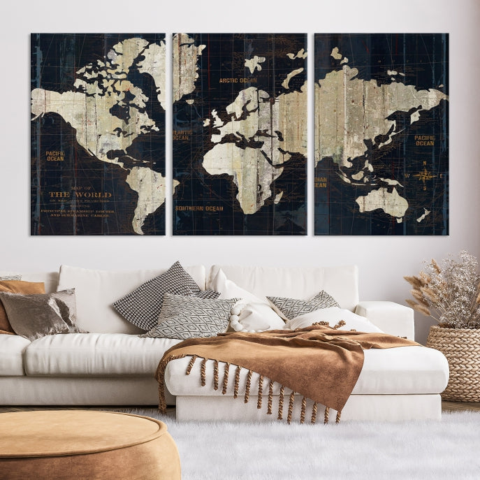 Lienzo decorativo para pared con mapa del mundo extra grande