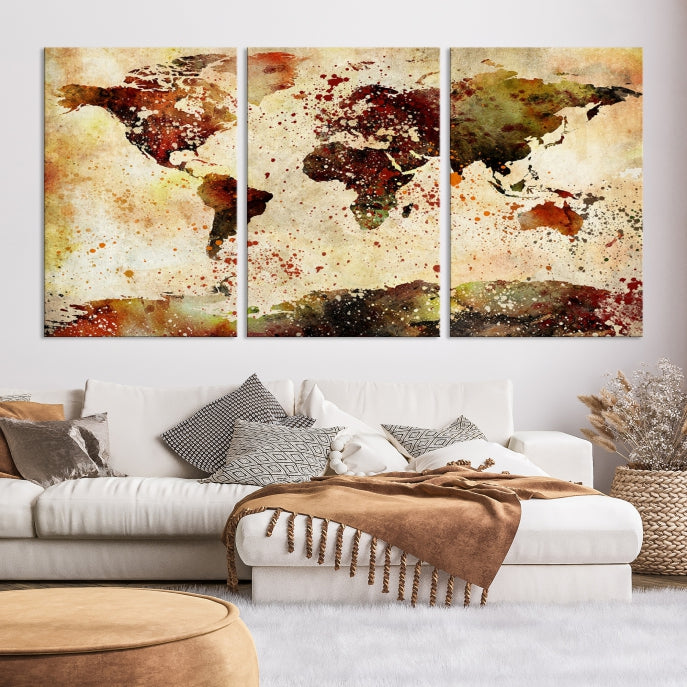 World Map Wall Art Ink Painting World Map Canvas Print