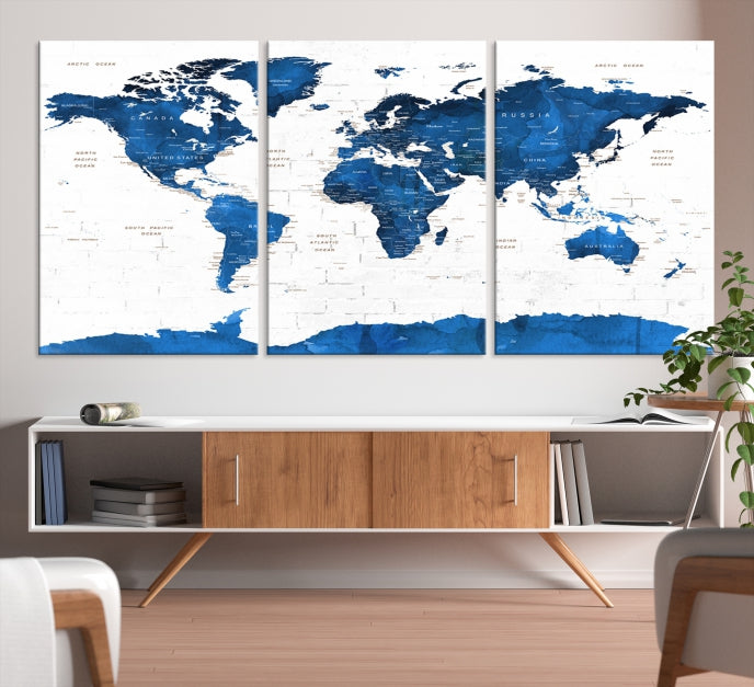 Arte de la pared del mapa del mundo, mapa del mundo Push Pin Travel, mapa del mundo Push Pin, mapa de viajes del mundo, lienzo del mapa Push Pin, mapa de viaje