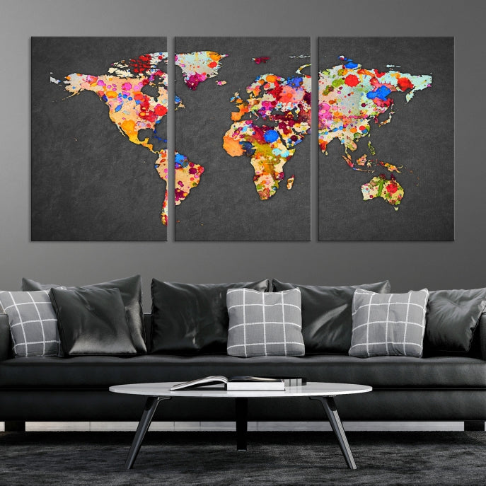 Wall Art World Map Watercolor Canvas Print Splashed World Map Canvas Print Travel Map