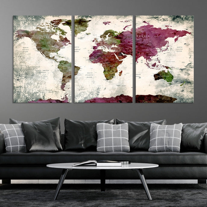 Impresión en lienzo del arte de la pared del mapa del mundo para la decoración del arte de la pared del hogar de la oficina de la sala de estar