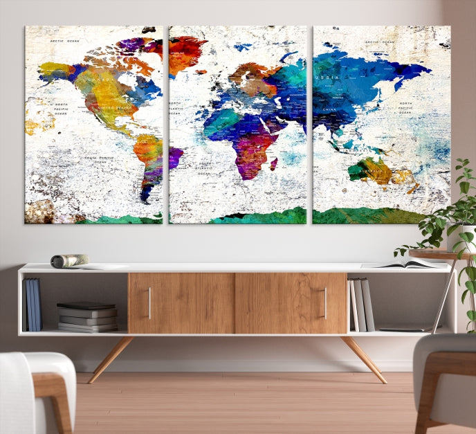 Carte du monde sur le vieux mur Impression sur toile