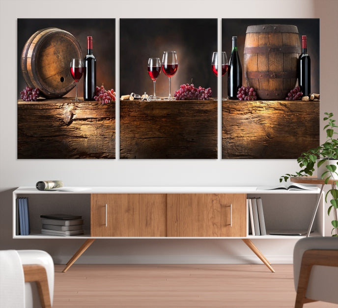 Impression sur toile d'art mural de vin et de barils