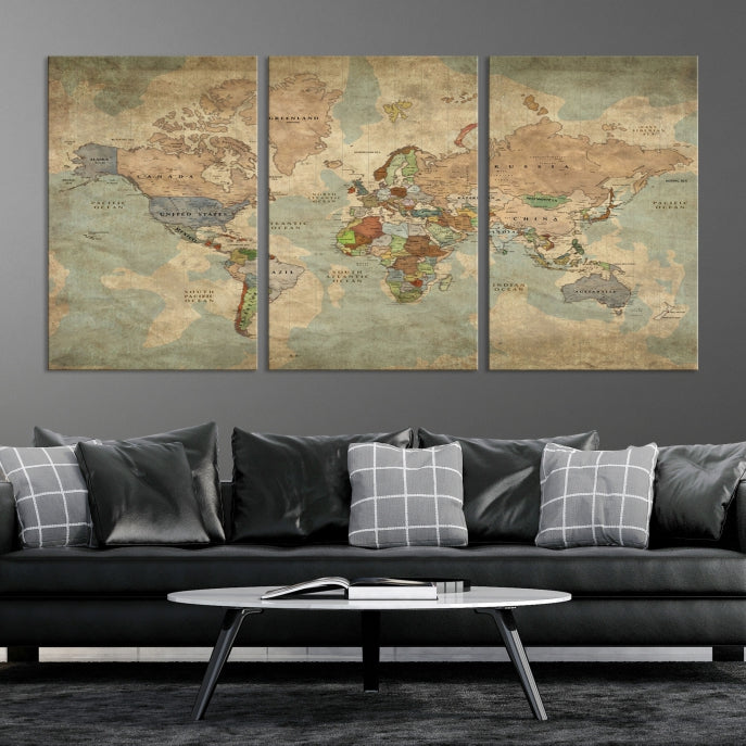 Nostalgic Grunge World Map Wall Art World Map Canvas Print