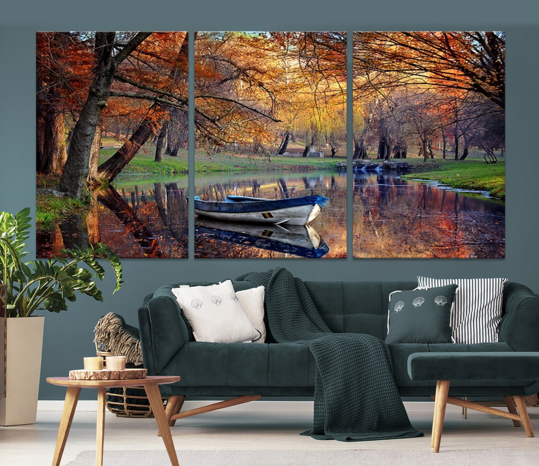 23185 - Extra Large Wall Art Canvas Print Wonderful River in Forest Landscape in Autumn Wall Art Panels