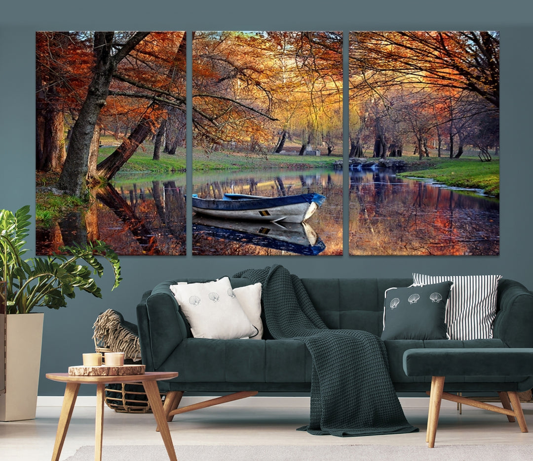 Toile d'art mural imprimée, magnifique rivière dans un paysage forestier en automne, panneaux d'art mural