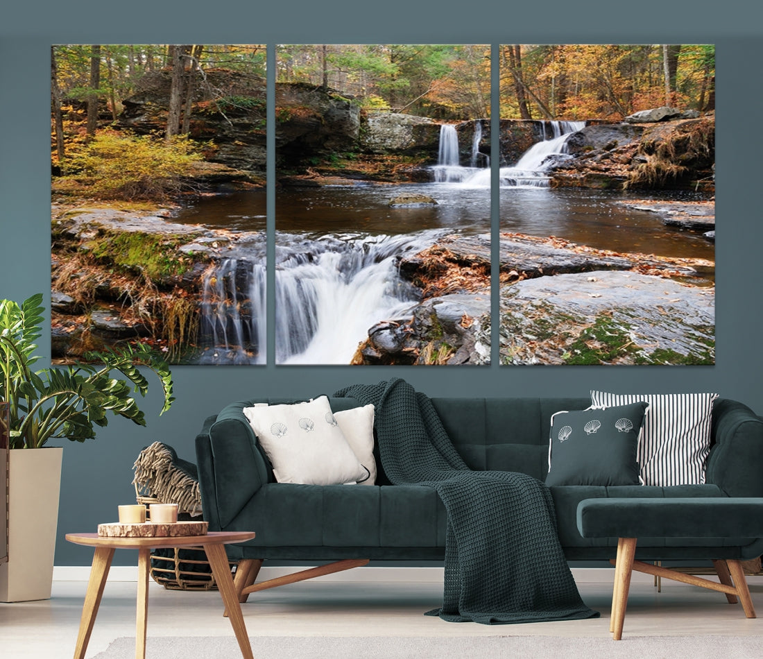 Large Wall Art Waterfall Canvas Print - Double Waterfalls in Forest